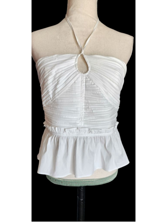 White House Black Market Tops - White House Black Market White Ruched Halter Peplum Top Size 8 Vintage Y2K